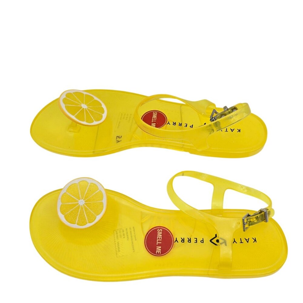 Katy Perry Yellow Lemon Transparent Jelly Sandals With Adjustable Buckle